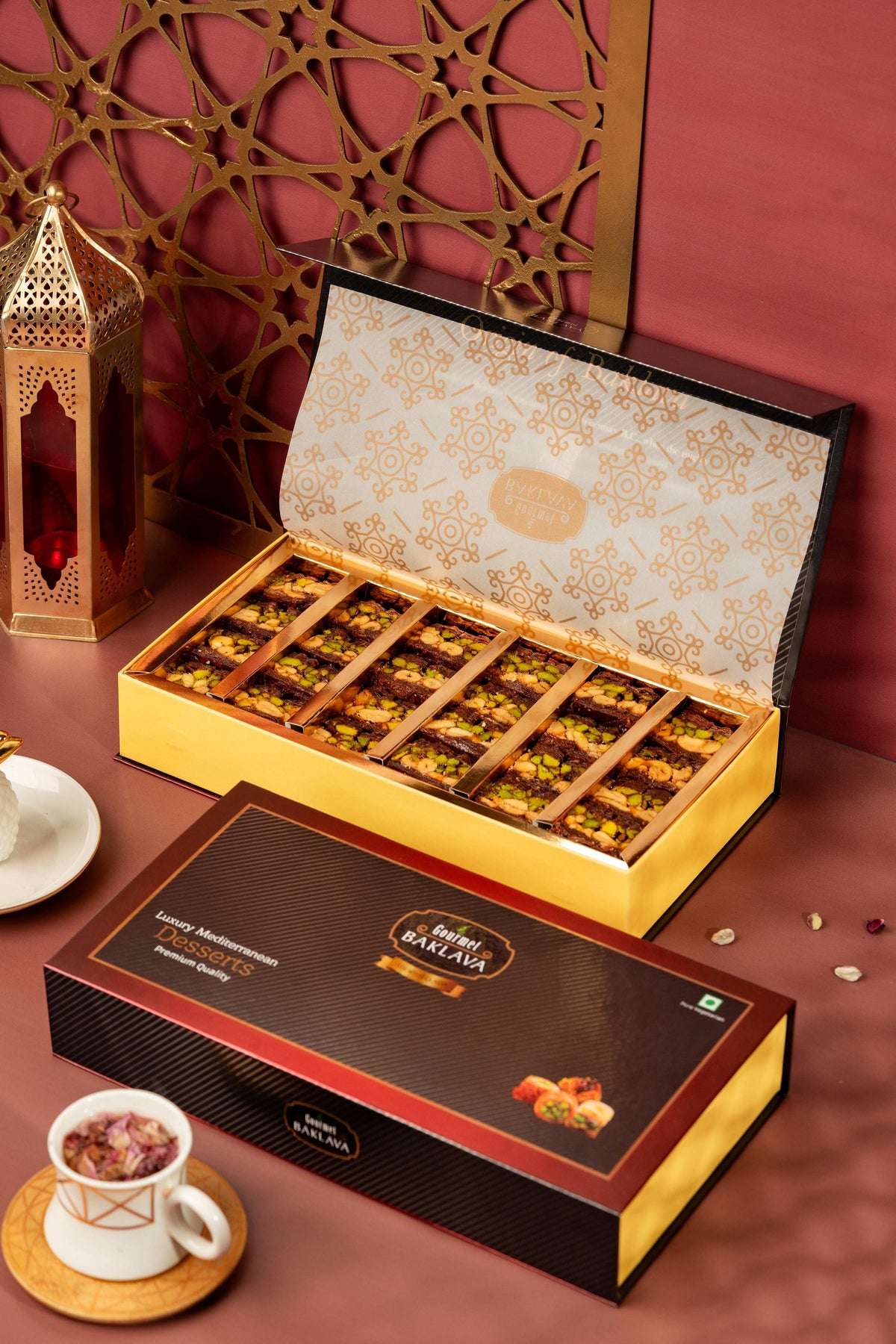 Gourmet Baklava Crescent Gift Box Of Chocolate Cashew Pistachio Baklava | Grocsy
