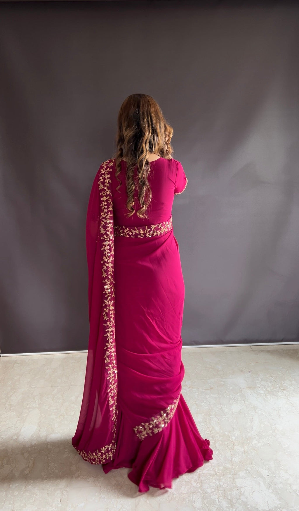 Teeya Creation Pink Color Faux Georgette Fabric Heavy Embroidery Work Gown Style Fully Stitched Saree | Grocsy