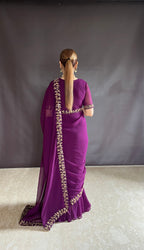 Teeya Creation Rani Color Faux Georgette Fabric Heavy Embroidery Work Gown Style Fully Stitched Saree | Grocsy