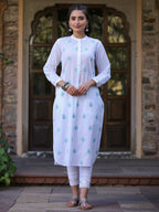 Juniper Women's White Cambric Printed Straight Kurta | Grocsy
