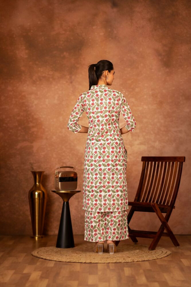 Joban Fashion Red Green Hand Block Printed Cotton Suit Set | Grocsy