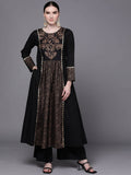 Ahalyaa Women Black Floral Printed Pure Cotton Kurta with Palazzos | Grocsy