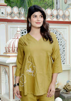 Miravan Women's Mehandi Solid Co-Ord Set | Grocsy