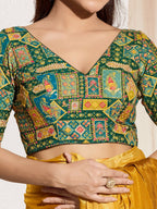 Joban Fashion Bottle Green Viscose Rayon Padded Blouse With V Neck Elbow Sleeves | Grocsy