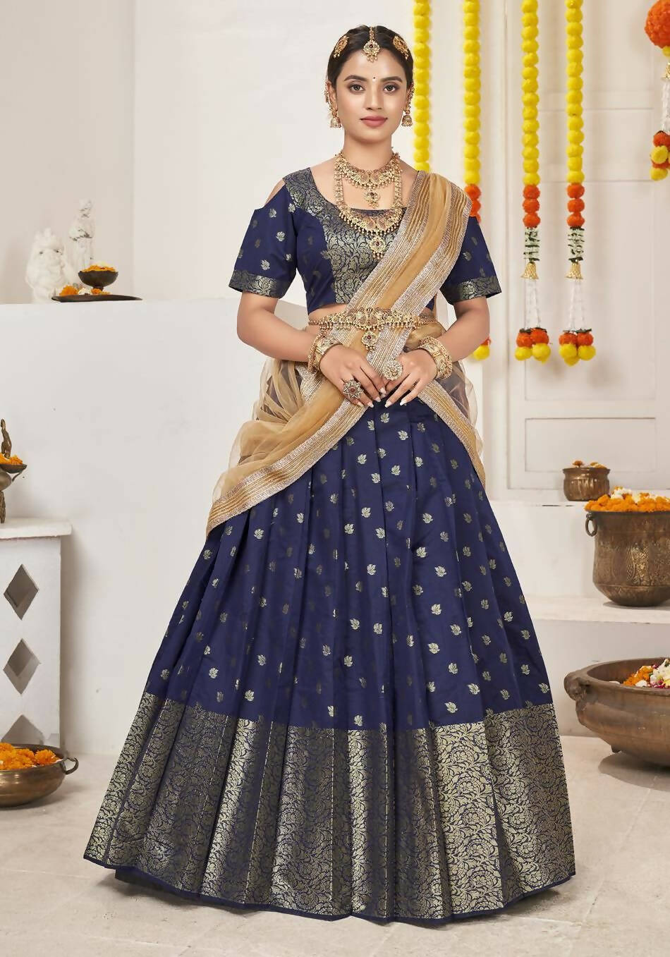 DEIANA'S Beautiful Jackquard Weaving Lehengha Choli - Blue | Grocsy