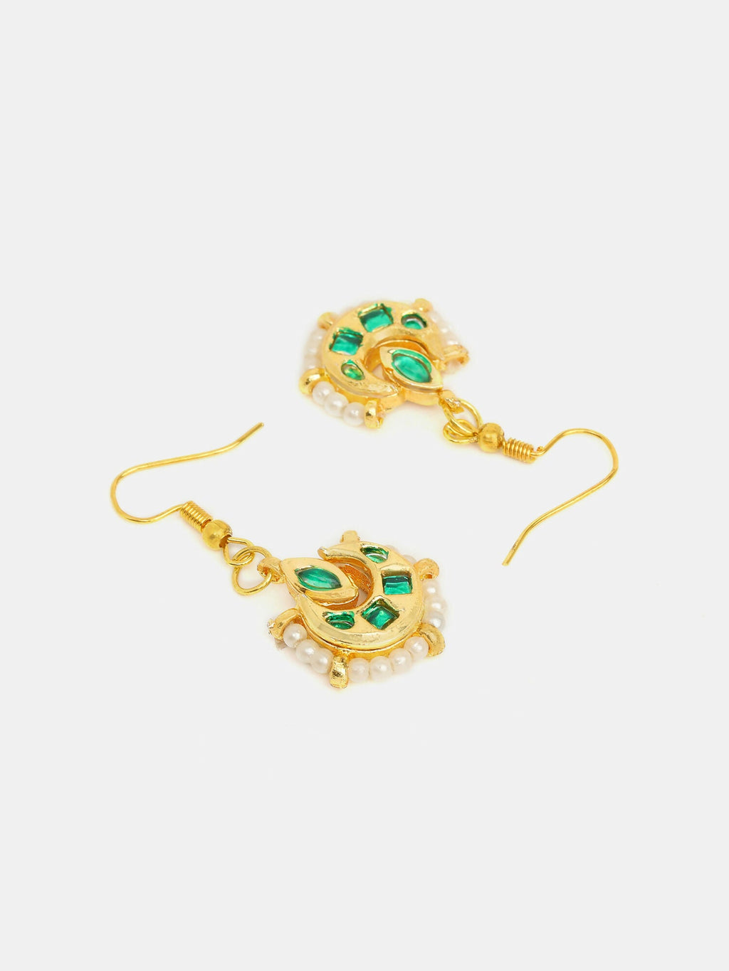 Ruby Raang Gold Green Kundan Earrings And Maang Tikka | Grocsy