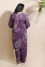 Breathables Women’S Purple Cotton Abstract Print Loungewear Co-Ord Set – Long Kurta & Pants | Grocsy