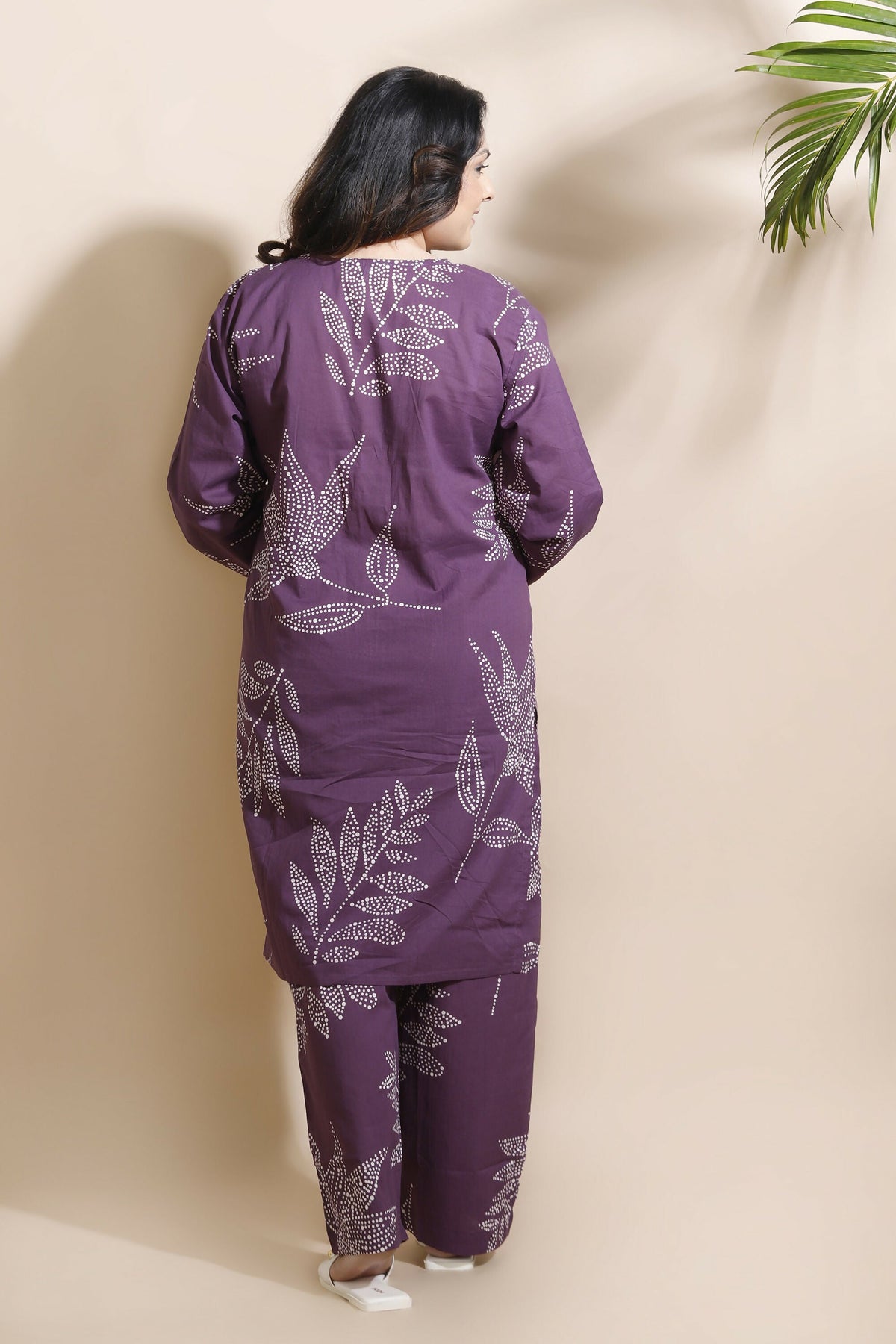 Breathables Women’S Purple Cotton Abstract Print Loungewear Co-Ord Set – Long Kurta & Pants | Grocsy