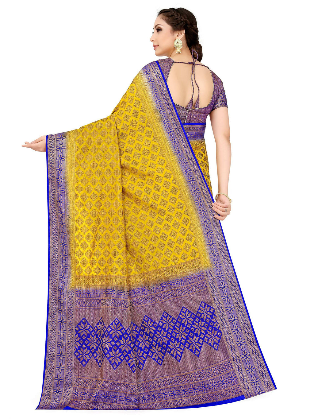 Mimosa Women's Mustard Yellow Patola Art Silk Saree | Grocsy