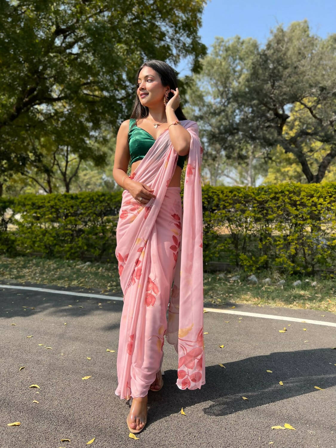 Vamsee Pink Chiffon Designer Saree | Grocsy