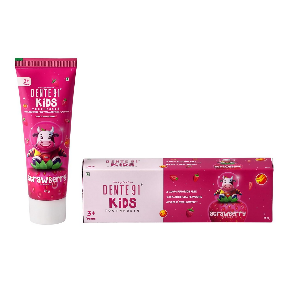 Dente91 Kids Toothpaste Protects Against Dental Caries & Hypersensitivity Fluoride Free Strawberry Flavour | Grocsy