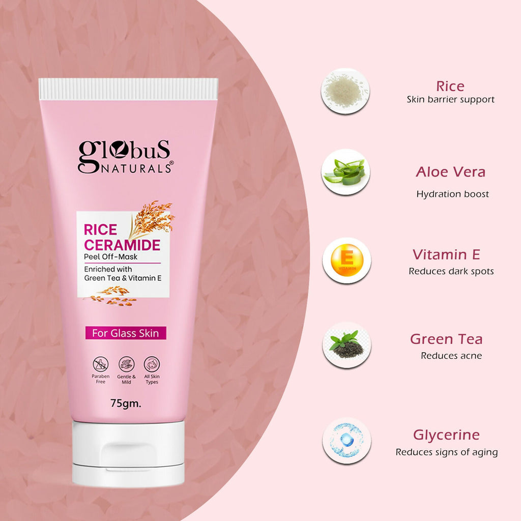 Globus Naturals Rice Ceramide Peel Off Mask, For Korean Glass Skin | Grocsy