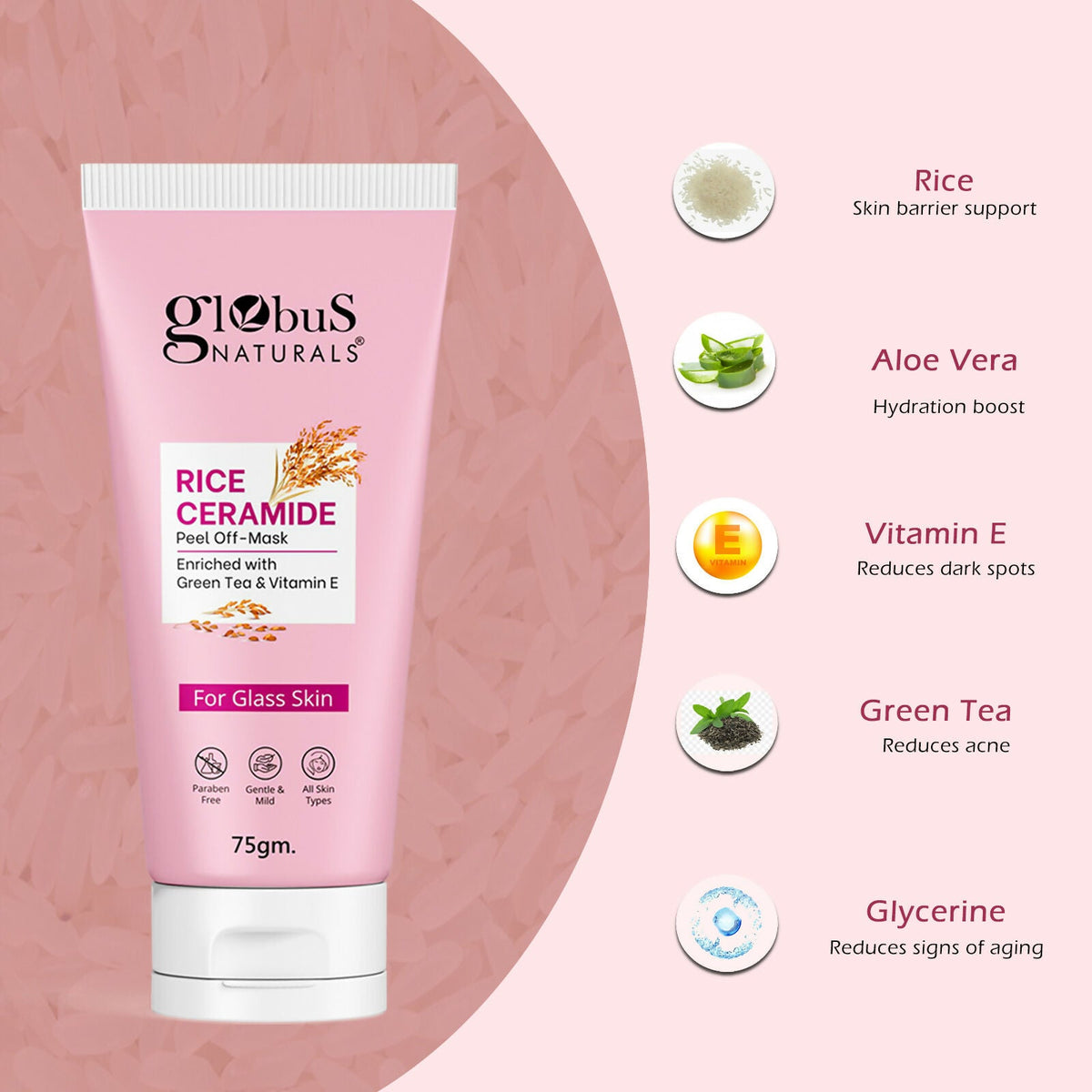 Globus Naturals Rice Ceramide Peel Off Mask, For Korean Glass Skin | Grocsy