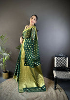 Joban Fashion Green Polka-Dot Zari Woven Organza Silk Banarasi Silk Saree | Grocsy