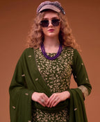 KC Mahendi Green Straight Suit For Women Georgette Fabric | Grocsy