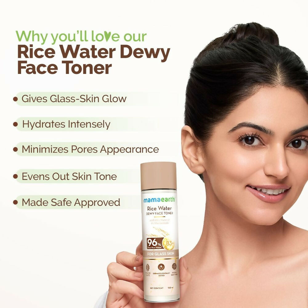 Mamaearth Rice Water Dewy Face Toner with 96% Pure Rice Water Extract & 4% Niacinamide for Glass Skin | Grocsy