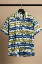 Prakriti — Olive Indigo Shibori Cotton Shirt by Hilo Design | Grocsy