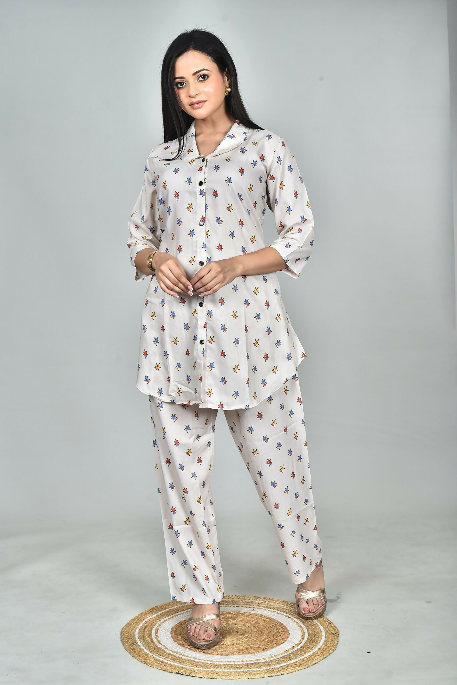 Morchari Digital Print Semi Muslin Co-Ord Set Top & Trouser-Multicolor | Grocsy