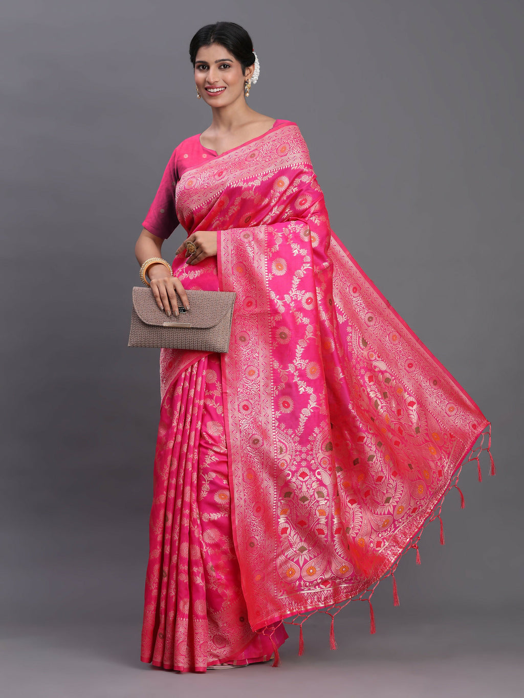 Shree Shyam Fashion Banarasi Silk Pink Saree | Grocsy