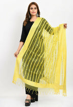 Mominos Fashion Moeza Women's Orgenza Mirror Stripe Thread Work Lemon Yellow Dupatta | Grocsy