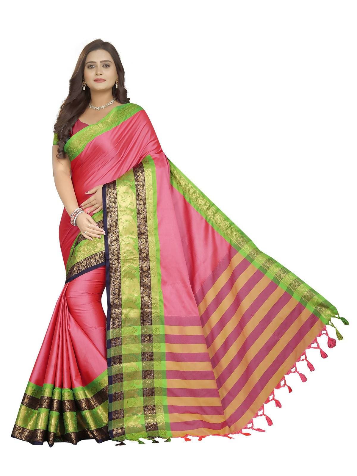 Vamika Banarasi Silk Pink Weaving Saree | Grocsy