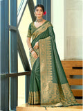 Sangam Prints Dark Green Assam Silk Woven Work Traditional Saree | Grocsy