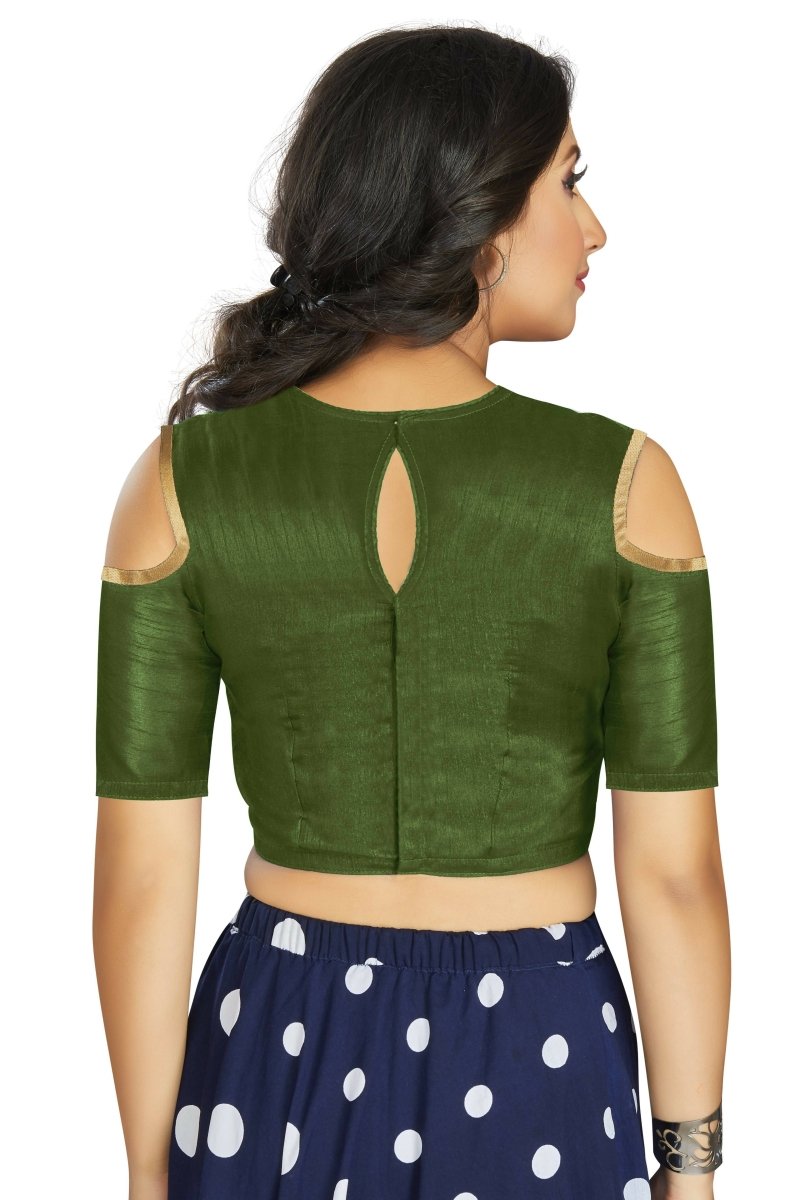Aastha Fashion Women's Mehendi Art Silk Cold Shoulder Sleeve Readymade Blouse | Grocsy