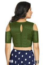 Aastha Fashion Women's Mehendi Art Silk Cold Shoulder Sleeve Readymade Blouse | Grocsy
