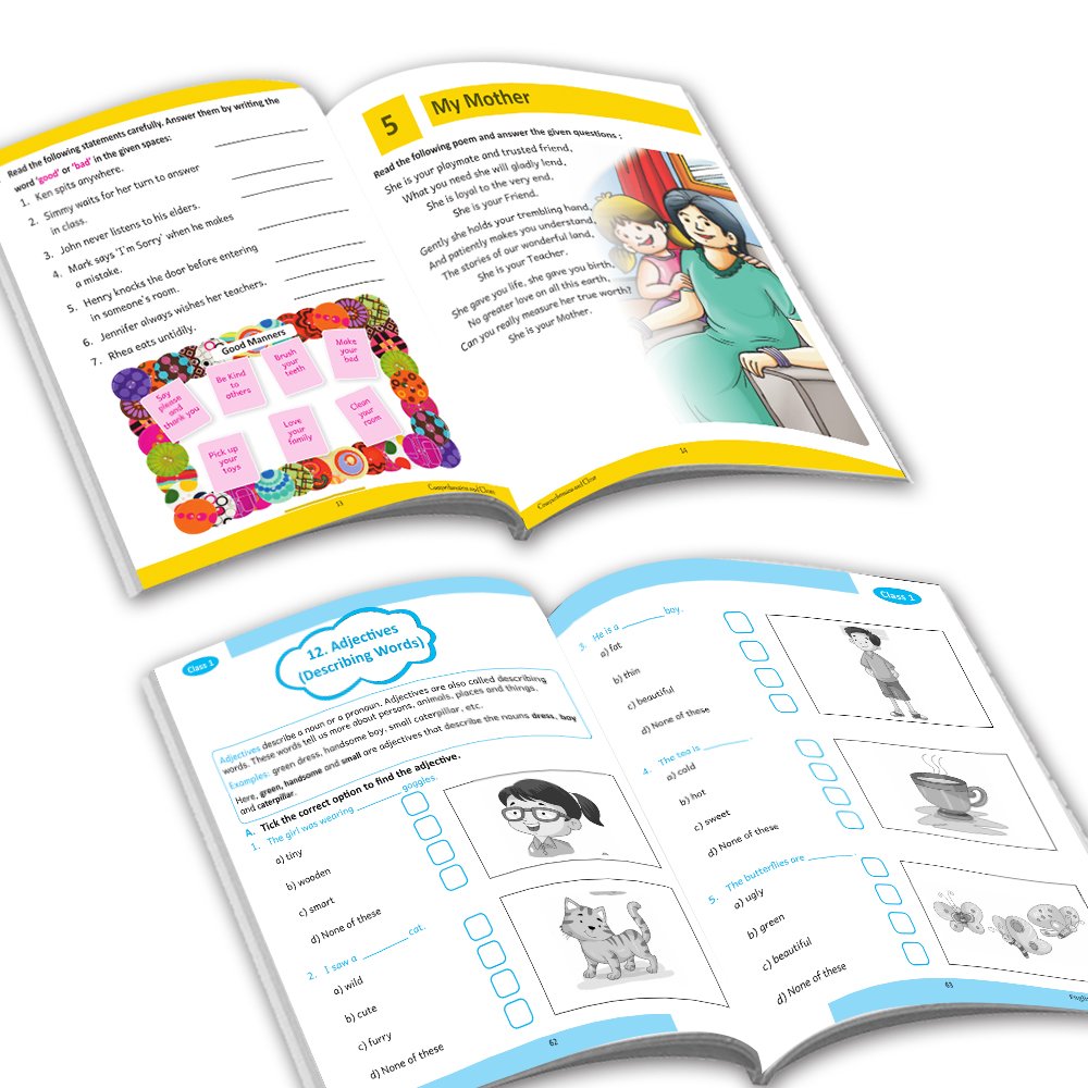 Grade 1 Ultimate English Combo Practice Workbooks Set of 4: Grammar, Writing Skills, Olympiad Prep, and Gear Up English| Ages 6-7 Years | Grocsy