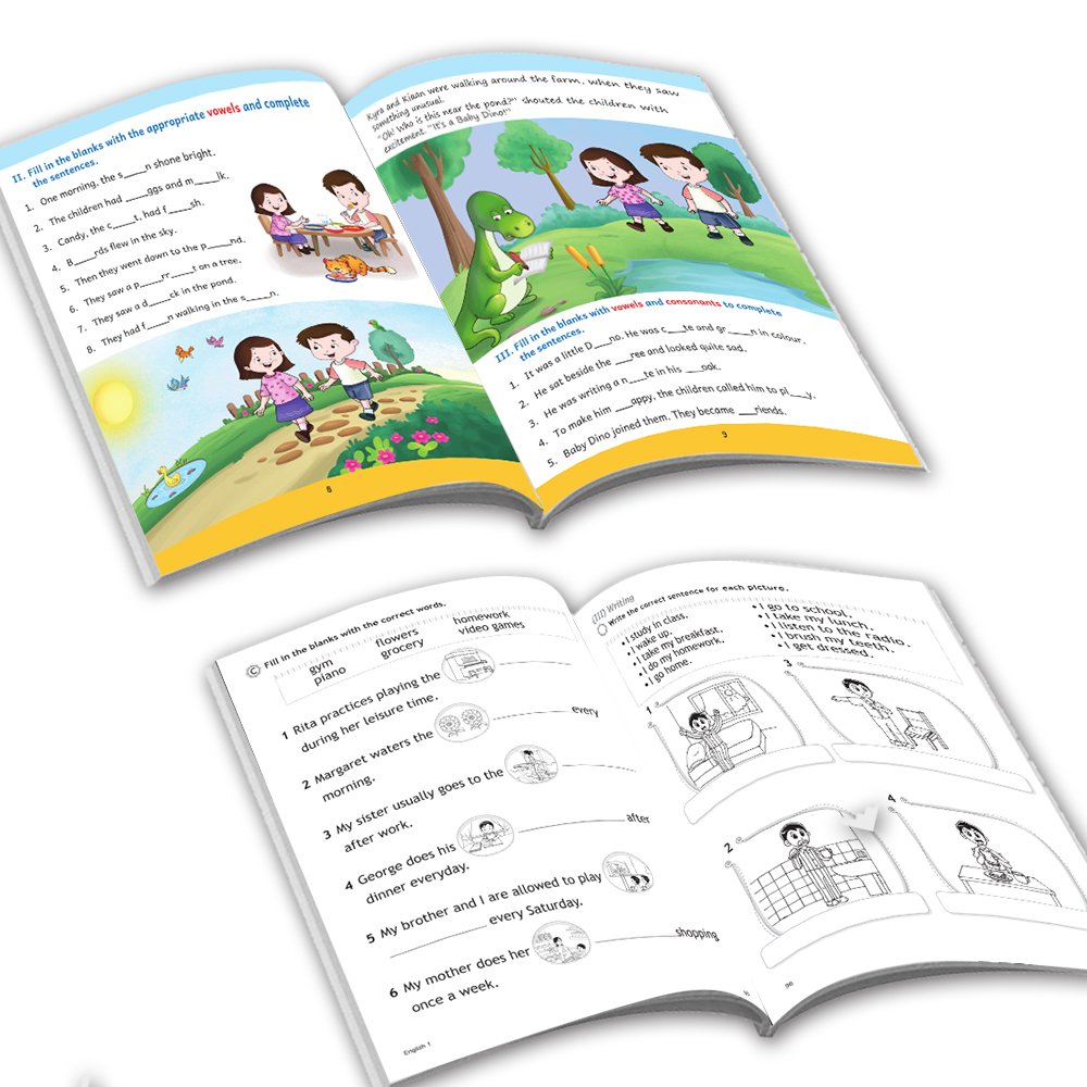 Grade 1 Ultimate English Combo Practice Workbooks Set of 4: Grammar, Writing Skills, Olympiad Prep, and Gear Up English| Ages 6-7 Years | Grocsy