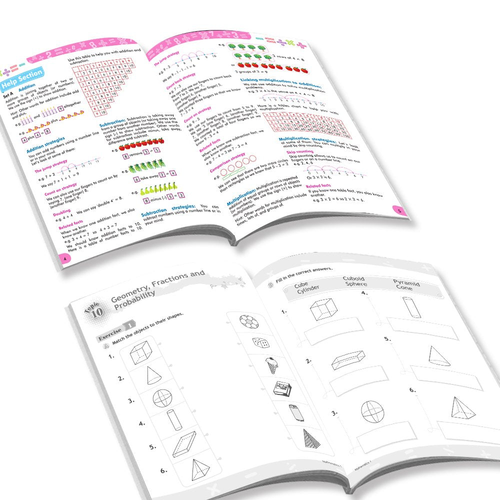 Grade 1 Comprehensive Learning with Mathematics Workbooks Set of 4 Ages 6-7 Years: Gear Up Math, Mental Math, Olympiad, and Challenging Word Problems | Grocsy