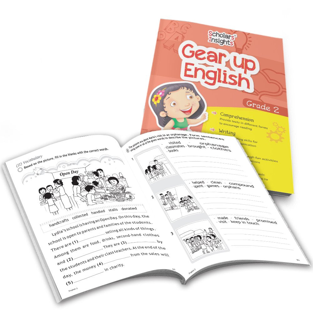 Grade 2 Ultimate English Combo Practice Workbooks Set of 4: Grammar, Writing Skills, Olympiad Prep, and Gear Up English| Ages 7-8 Years | Grocsy