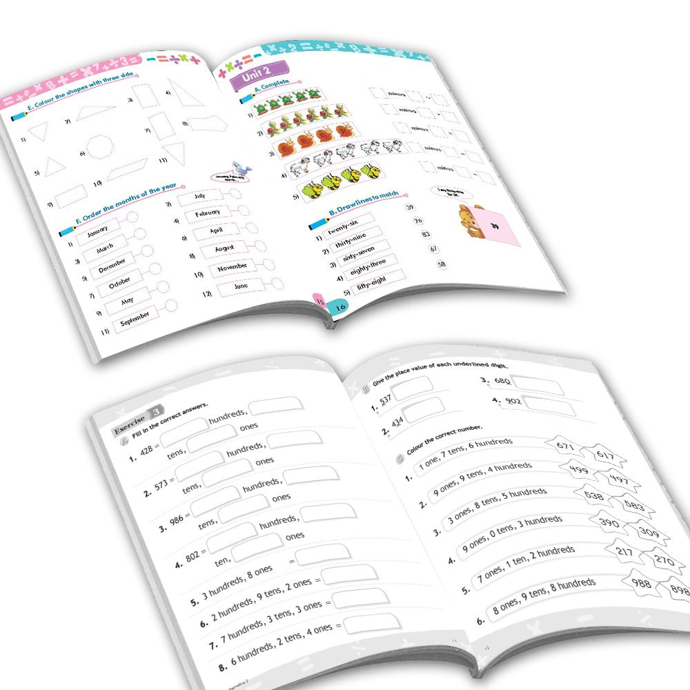 Grade 2 Comprehensive Learning with Mathematics Workbooks Set of 4 Ages 7-8 Years: Gear Up Math, Mental Math, Olympiad, and Challenging Word Problems | Grocsy