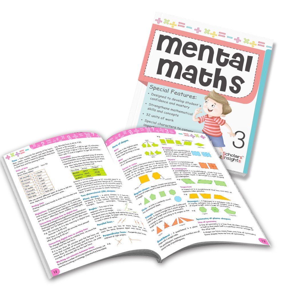 Grade 3 Comprehensive Learning with Mathematics Workbooks Set of 4 Ages 8-9 Years: Gear Up Math, Mental Math, Olympiad, and Challenging Word Problems | Grocsy