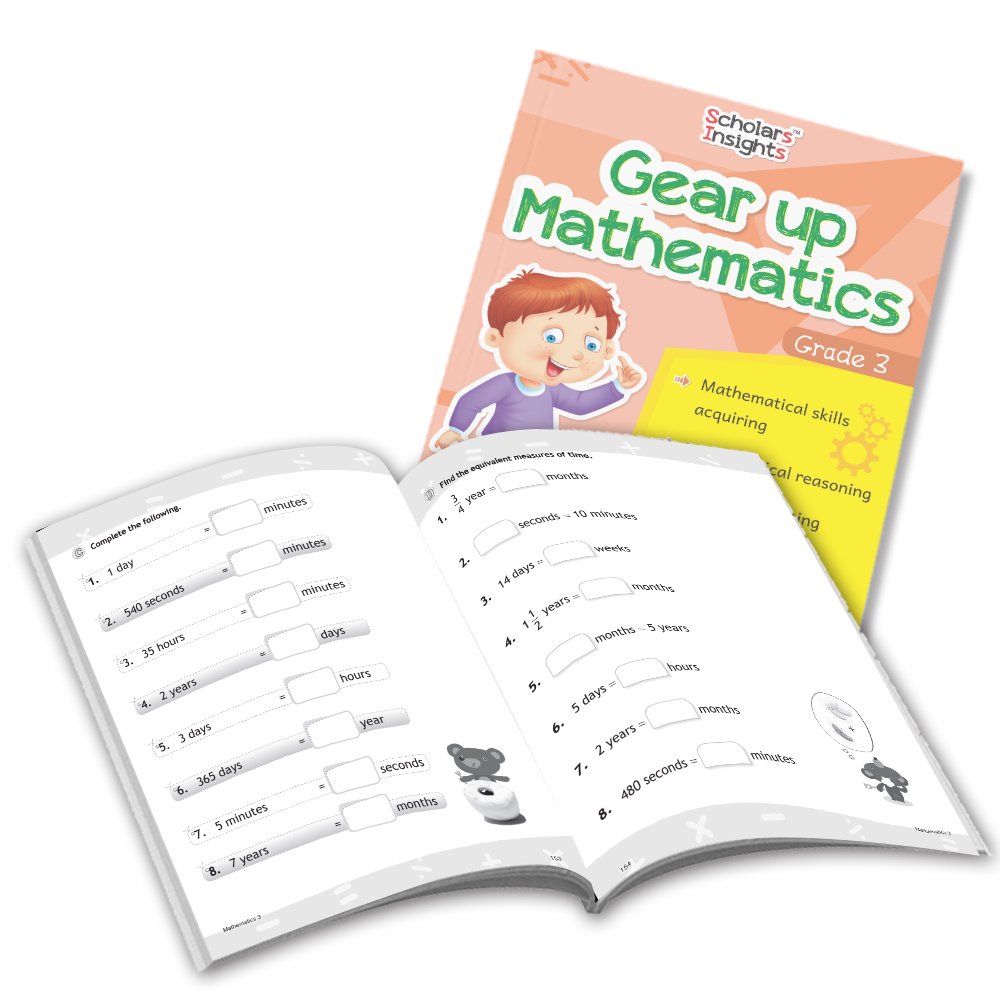 Grade 3 Comprehensive Learning with Mathematics Workbooks Set of 4 Ages 8-9 Years: Gear Up Math, Mental Math, Olympiad, and Challenging Word Problems | Grocsy