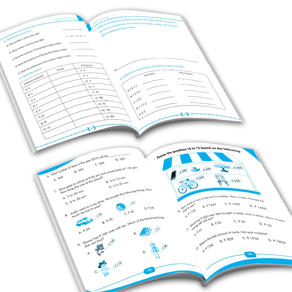 Grade 3 Comprehensive Learning with Mathematics Workbooks Set of 4 Ages 8-9 Years: Gear Up Math, Mental Math, Olympiad, and Challenging Word Problems | Grocsy