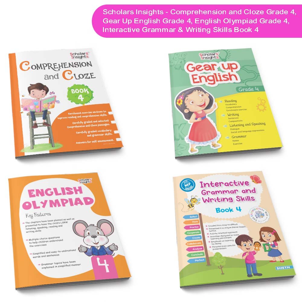 Grade 4 Ultimate English Combo Practice Workbooks Set of 4: NEP Based Interactive Grammar & Writing Skills, Olympiad Prep| Ages 8-10 Years | Grocsy
