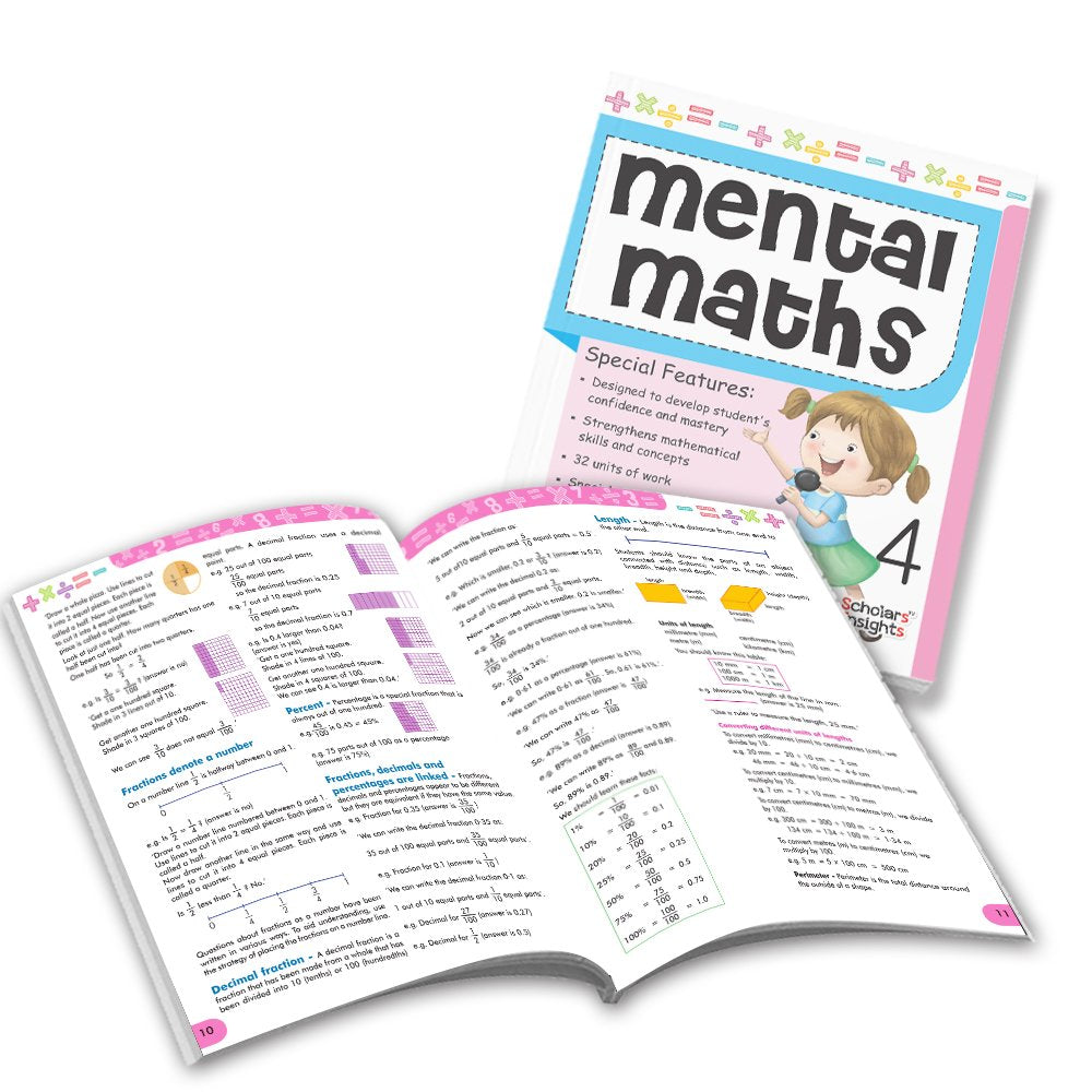 Grade 4 Comprehensive Learning with Mathematics Workbooks Set of 4 Ages 9-10 Years: Gear Up Math, Mental Math, Olympiad, and Challenging Word Problems | Grocsy