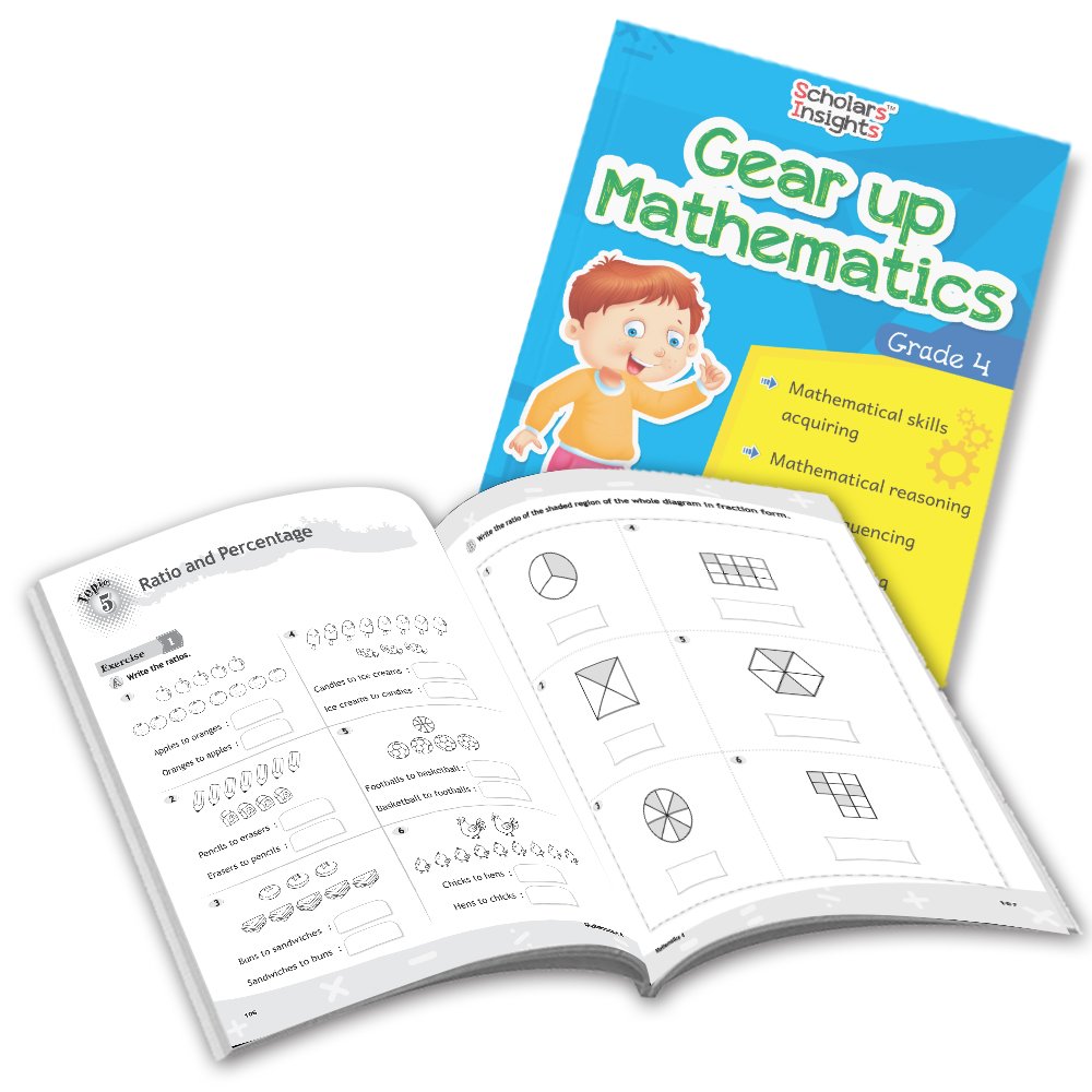 Grade 4 Comprehensive Learning with Mathematics Workbooks Set of 4 Ages 9-10 Years: Gear Up Math, Mental Math, Olympiad, and Challenging Word Problems | Grocsy