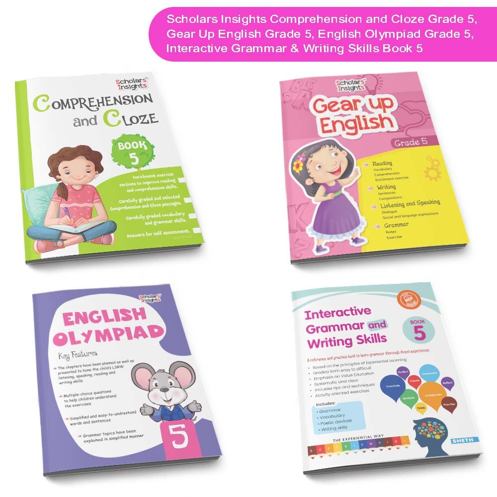 Grade 5 Ultimate English Combo Practice Workbooks Set of 4: NEP Based Interactive Grammar & Writing Skills, Olympiad Prep| Ages 10-11 Years | Grocsy