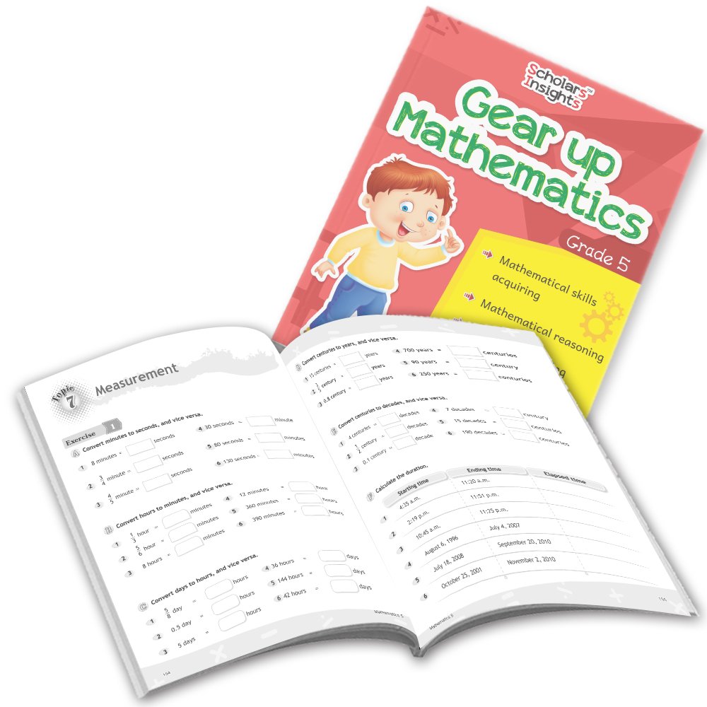 Grade 5 Comprehensive Learning with Mathematics Workbooks Set of 4 Ages 10-11 Years: Gear Up Math, Mental Math, Olympiad,Challenging Word Problems | Grocsy