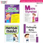 Grade 6 Comprehensive Learning with Mathematics Workbooks Set of 4 Ages 11-12 Years: Gear Up Math, Mental Math, Olympiad, Challenging Word Problems | Grocsy
