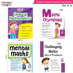 Grade 6 Comprehensive Learning with Mathematics Workbooks Set of 4 Ages 11-12 Years: Gear Up Math, Mental Math, Olympiad, Challenging Word Problems | Grocsy