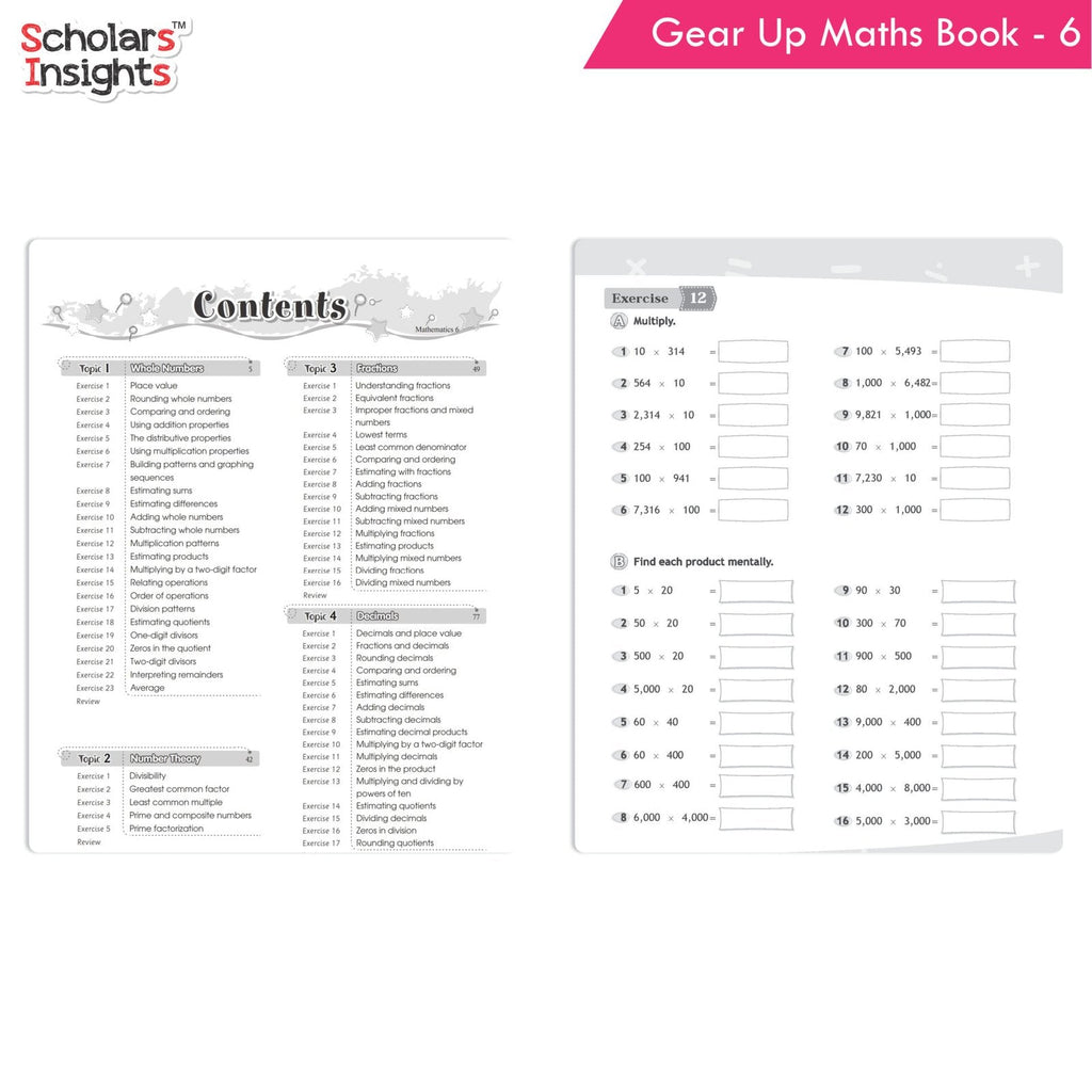 Grade 6 Comprehensive Learning with Mathematics Workbooks Set of 4 Ages 11-12 Years: Gear Up Math, Mental Math, Olympiad, Challenging Word Problems | Grocsy