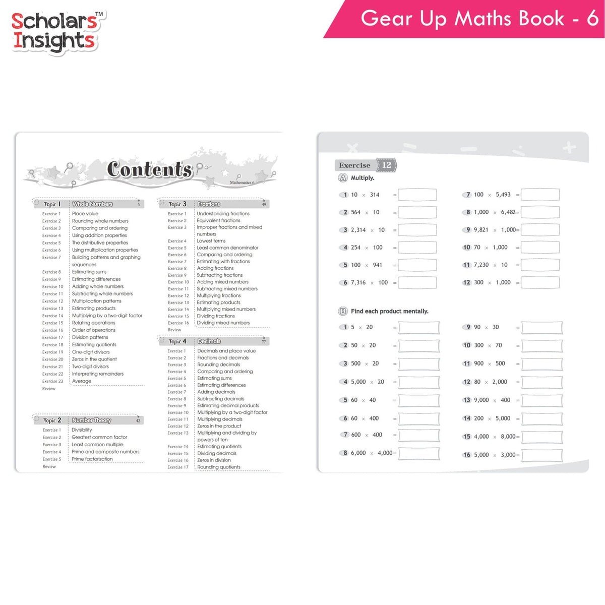 Grade 6 Comprehensive Learning with Mathematics Workbooks Set of 4 Ages 11-12 Years: Gear Up Math, Mental Math, Olympiad, Challenging Word Problems | Grocsy