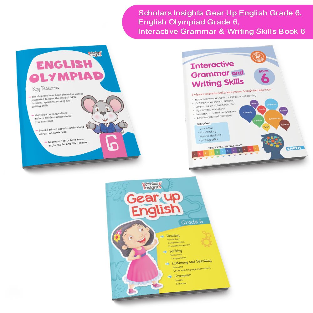 Grade 6 Ultimate English Combo Practice Workbooks Set of 3: NEP based Grammar, Writing Skills, Olympiad Prep, and Gear Up English| Ages 11-12 Years | Grocsy