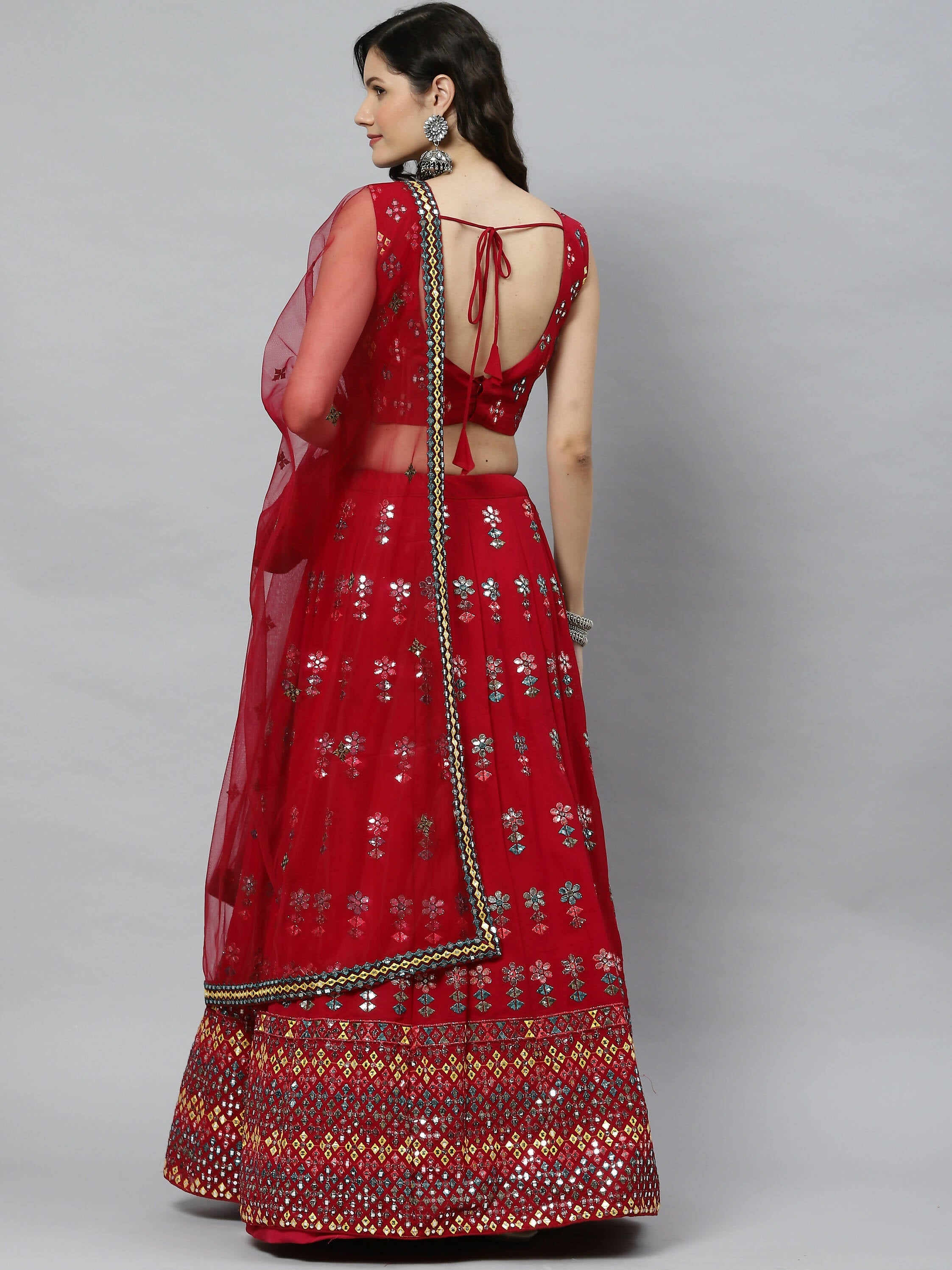 Deep Pink Georgette Heavy Embroidery mirror Work Lehenga Choli with Dupatta - Jivika | Grocsy