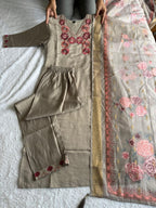 Lorenvalley Fashion Grey Roman Silk Embroidery Multi with Sequence Work Kurta Pant with Dupatta | Grocsy