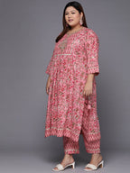 Sztori Plus Size Floral Printed Gotta Patti Cotton Straight Kurta & Trousers With Dupatta | Grocsy