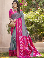 Anaita Grey Pochampally Silk Saree With Floral Printed Work With Blouse | Grocsy